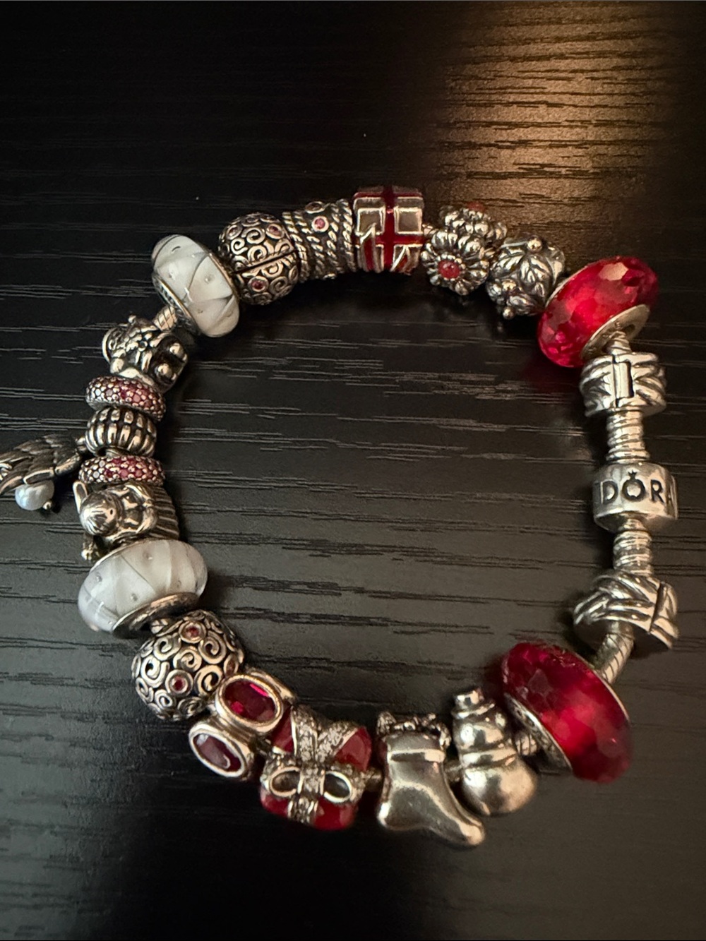 Pandora Women's Sterling Silver Charm Bracelet with Red and White Accents